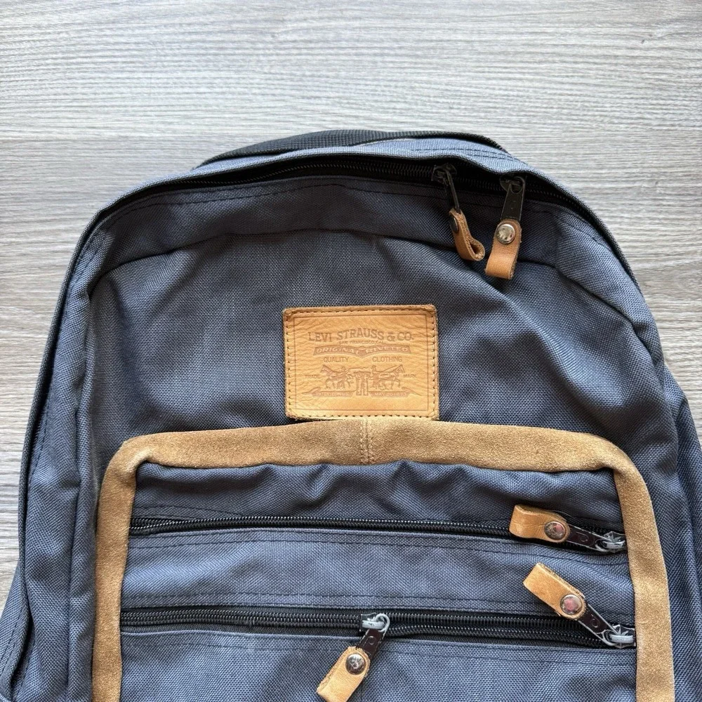 Vintage 80s Levi's Orange Tab Blue‎ Backpack Suede Canvas School Hiking Leather